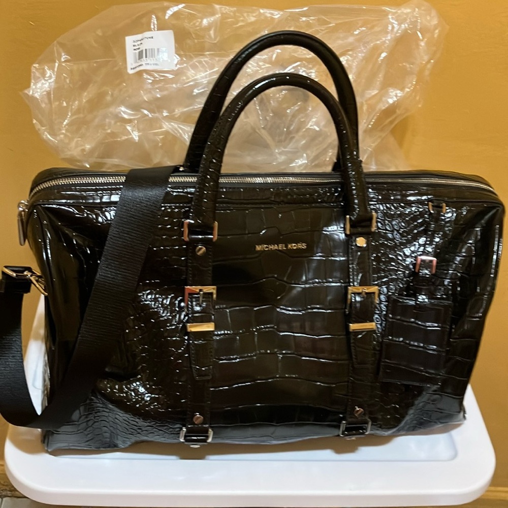 MICHAEL Michael Kors Bedford Embossed Black Leather XL Travel Bag